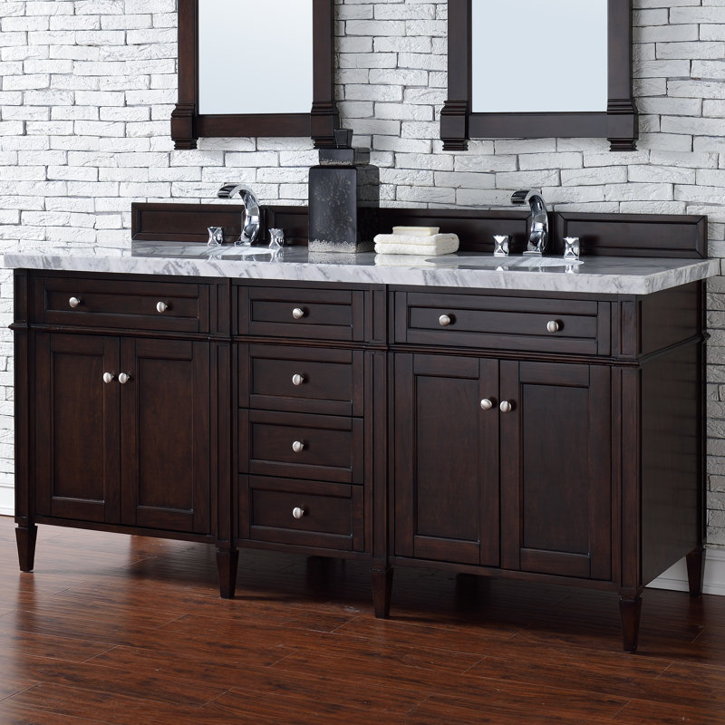 Brittany 72'' W Double Bathroom Vanity Base, Burnished Mahogany