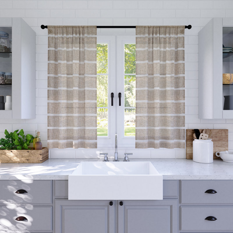 Striped Tailored Kitchen Curtain, 52" W x 36" L, Natural