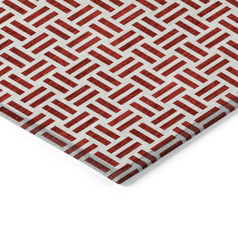 Tapis intérieur lavable extérieur géométrique 10 pi x 14 pi rouge