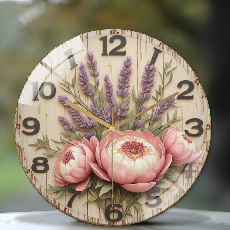 Floral Clock with - 12'' Modern Glass Wall Clock