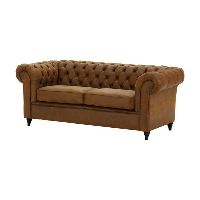 Littlehampton 3 Seater Faux Leather Chesterfield Sofa, Cognac, 29.5" H x 75.59" W x 75.59" D