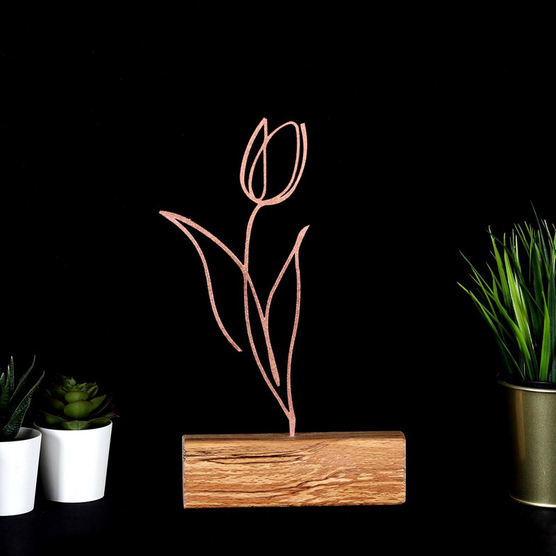 Élégant objet décoratif, finition bronze, 6,7 po x 11,8 po x 1,4 po | 100% métal avec une épaisseur de 2 mm, base: 100% bois | Accent parfait pour la décoration intérieure, design élégant et durable pour tout espace