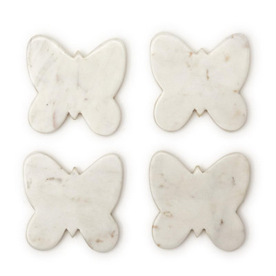 Butterfly Marble Coaster Set of 4 - 4"W Natural Stone Drink Coasters