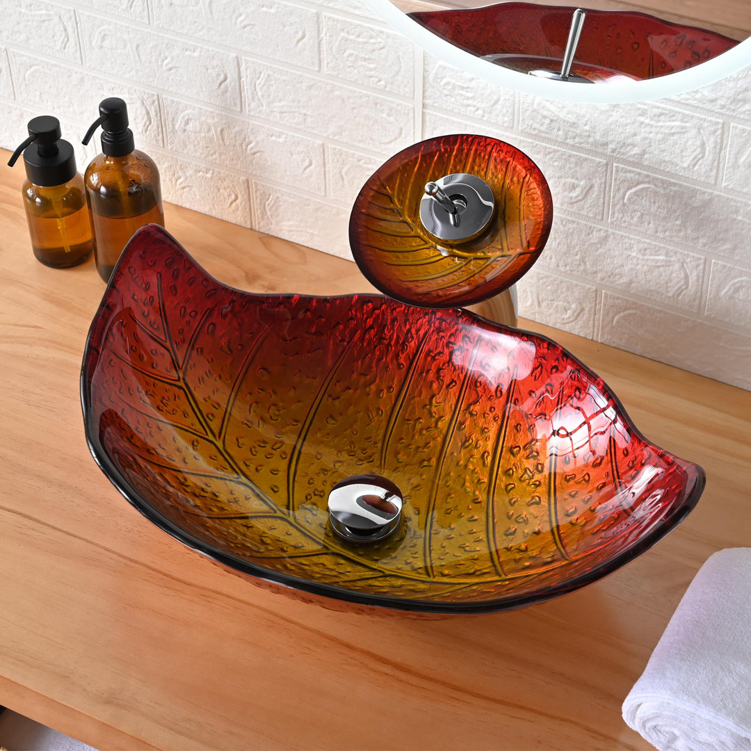 Aquaterior 13.94'' Brown Glass Oval Bathroom Sink with Faucet Aquaterior