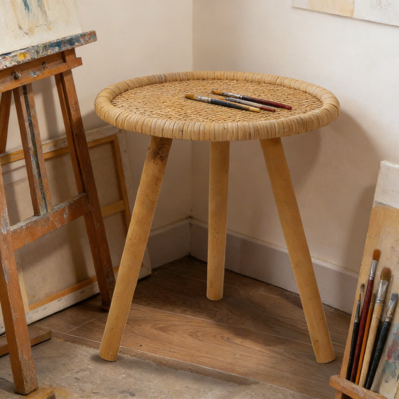 Table d'appoint ronde en rotin, table basse Boho au design Mid-Century moderne pour le salon, la chambre à coucher, le balcon ou le bureau