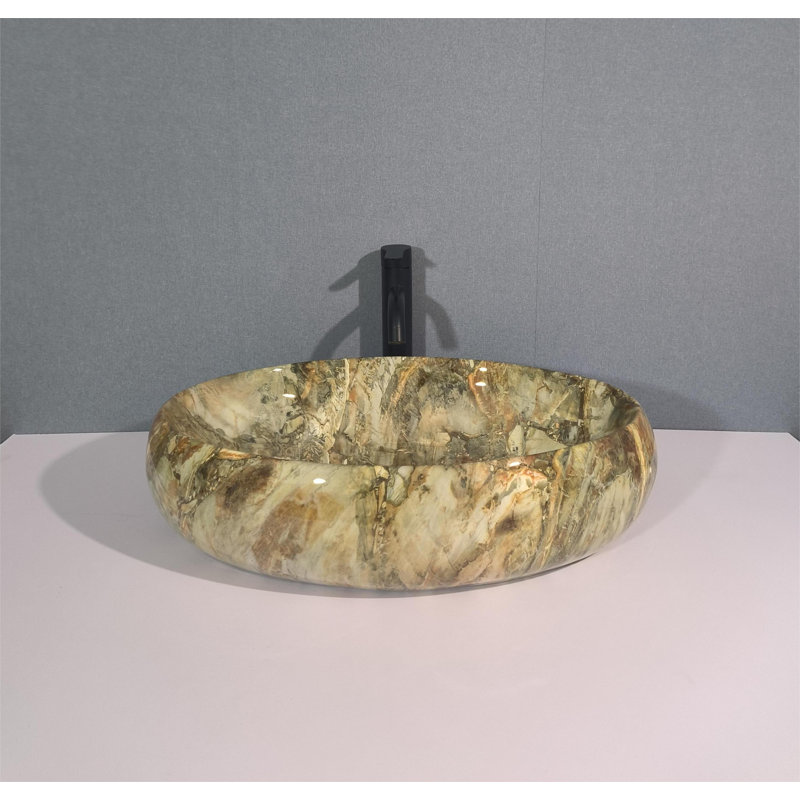 QieRao 16'' Marble Ceramic Oval Bathroom Sink