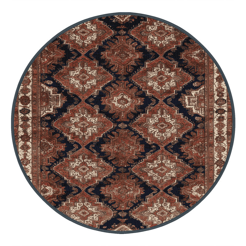 Machine Washable Persian Brown Area Rug, Round 4'