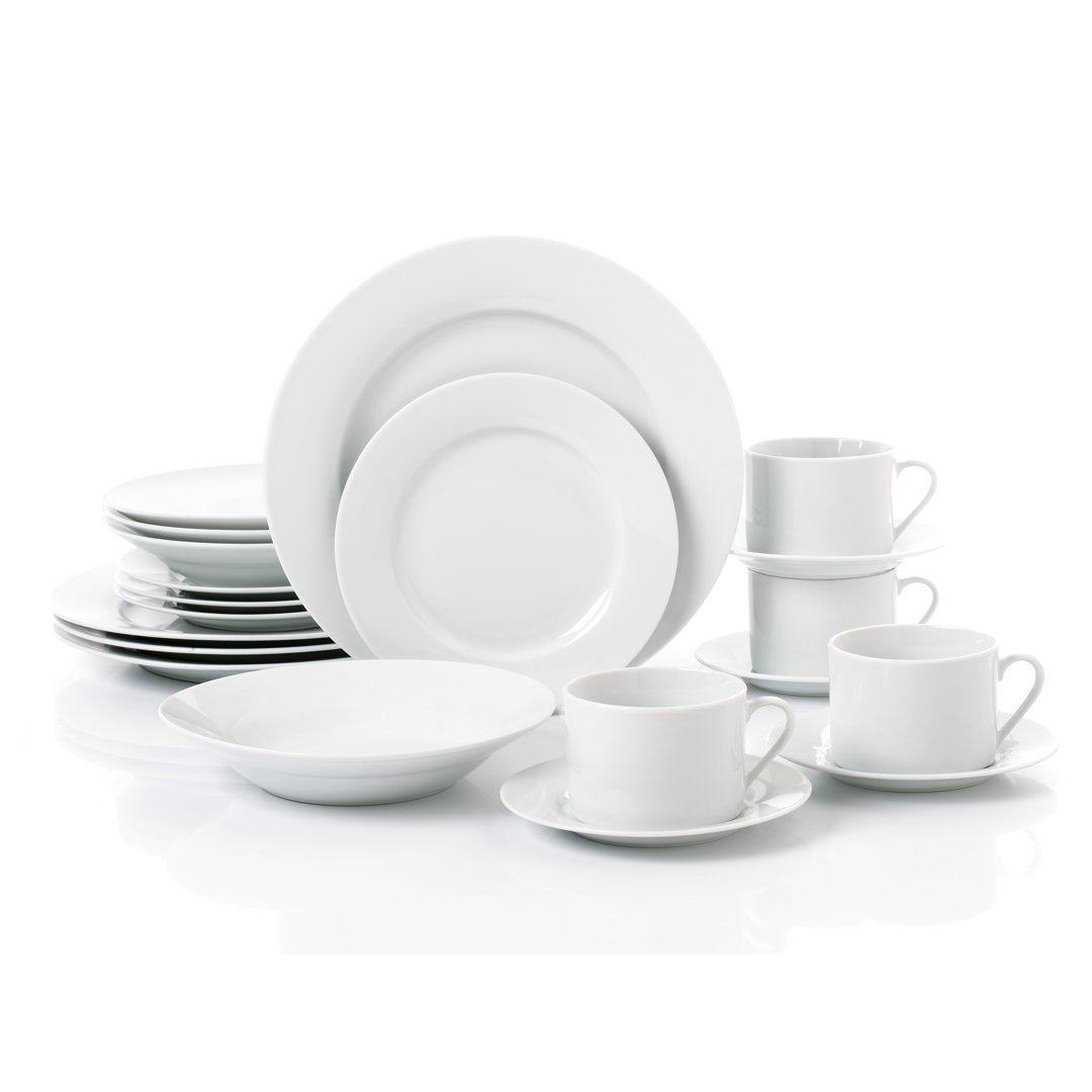 Waterside 20pc White Rim Porcelain Dinner Set