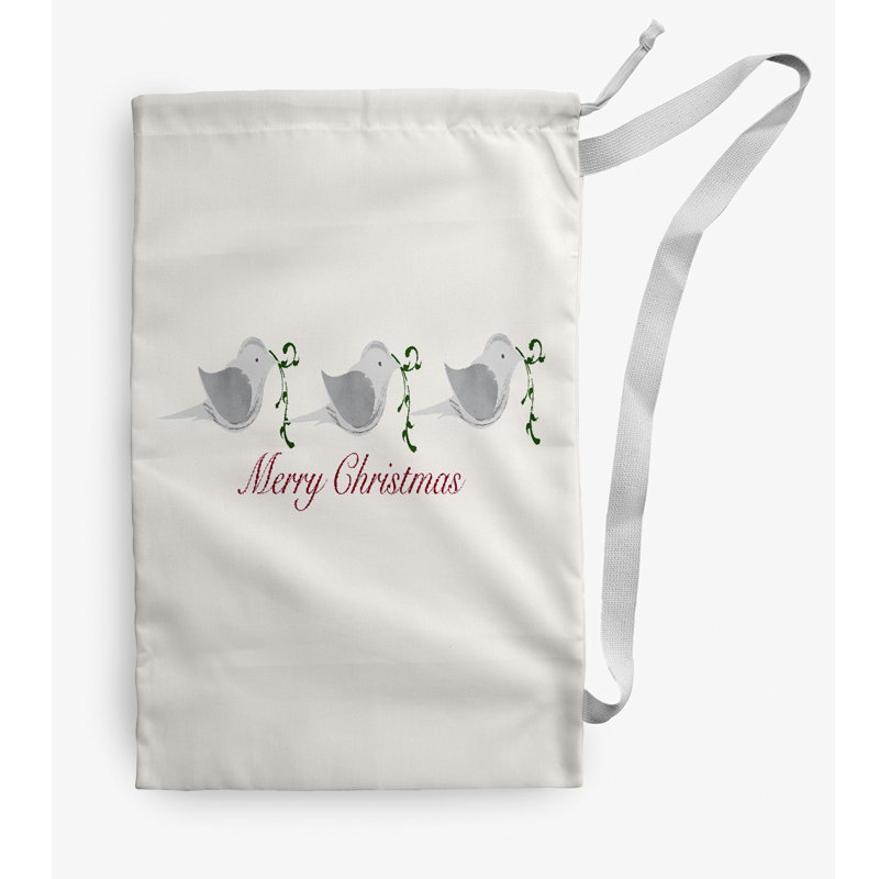 Sac à linge Merry Christmas Birds, Moyen (H 36 po x l 28 po), Ivoire / gris