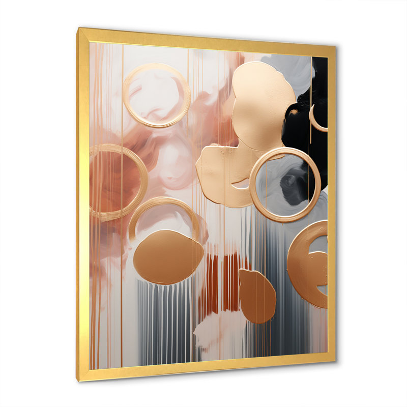 Or et formes abstraites dorées harmonie I - formes abstraites, art mural, Cadre doré simple, H 20 po x l 12 po x P 1 po