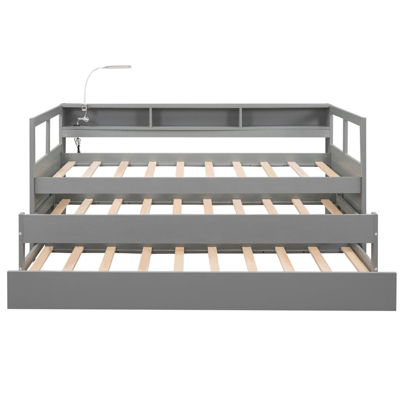 Wood Daybed With 2 Trundles, Gray