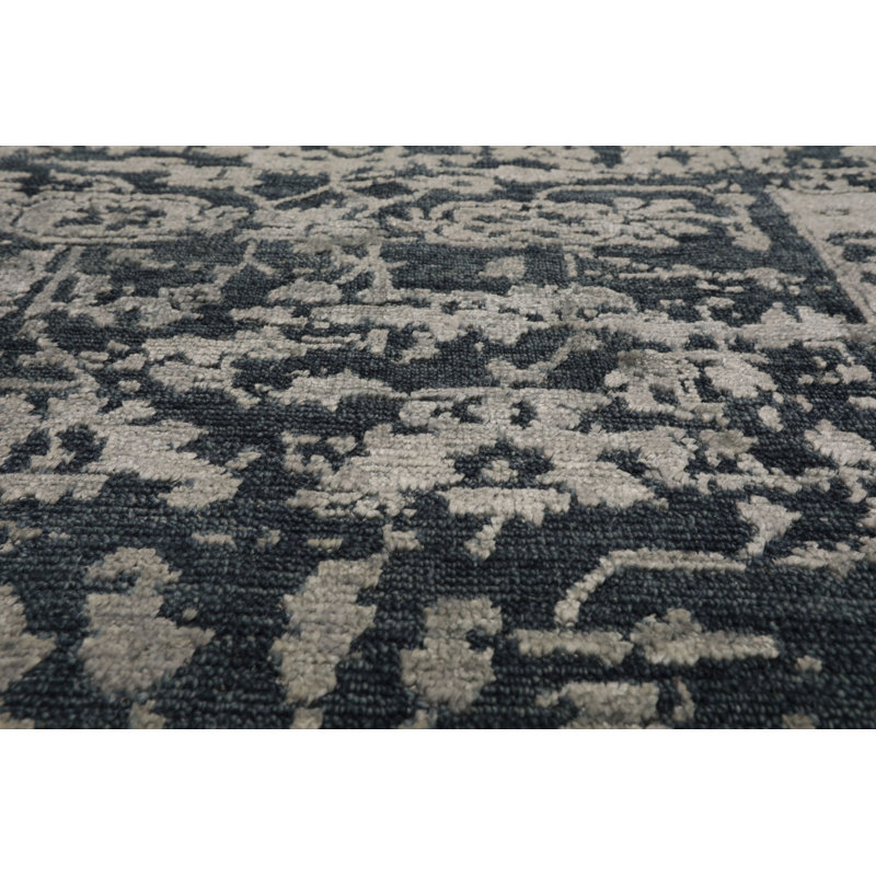 Tapis tibétain bleu en laine et en soie noué à la main 3 x 5 LoomBloom