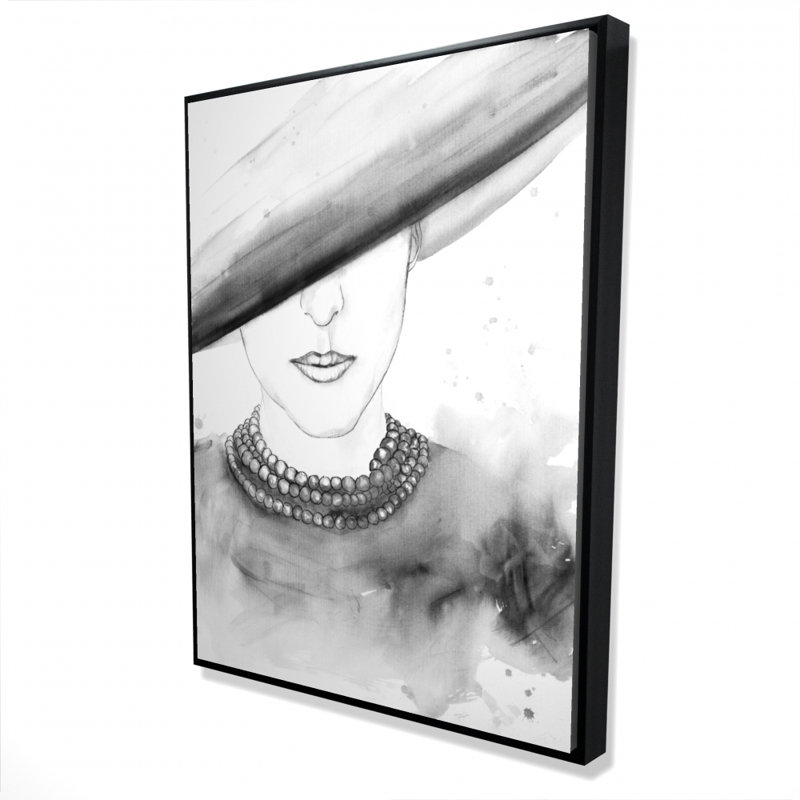 Mysterious lady with a hat - 36"x48" Framed canvas