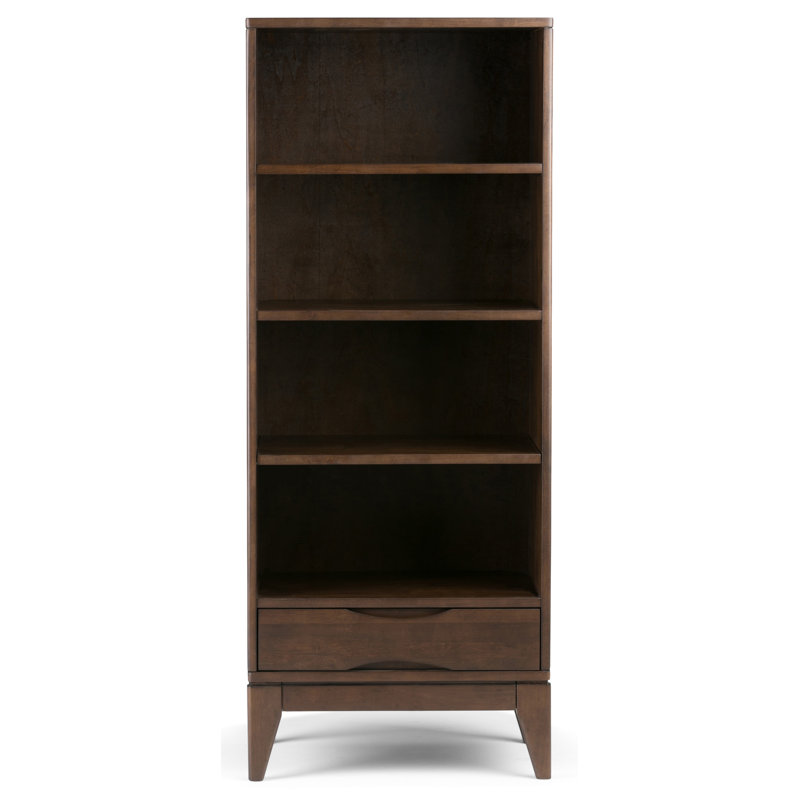 Harper 60"H Solid Wood Mid-Century Modern Bookshelf with Open Shelves and Tapered Legs, Walnut Brown