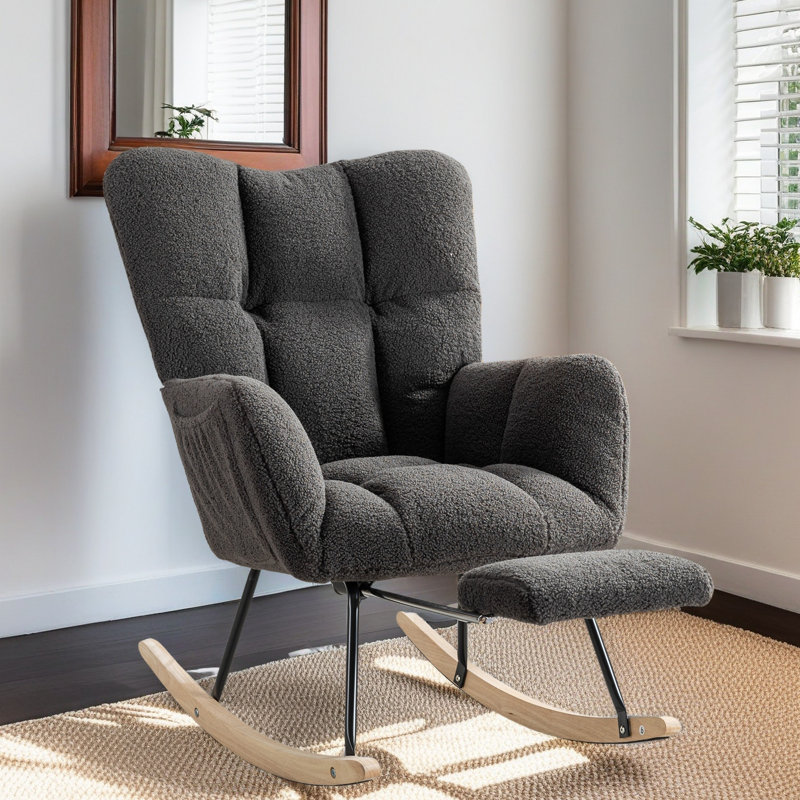 Chaise berçante en tissu avec repose-pieds Teddy, Gris foncé