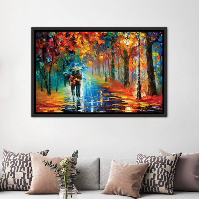 «Autumn Hug» par Leonid Afremov, reproduction d'art sur toile tendue, H 24 po x l 32 po x P 1 po, Papier dans un cadre photo