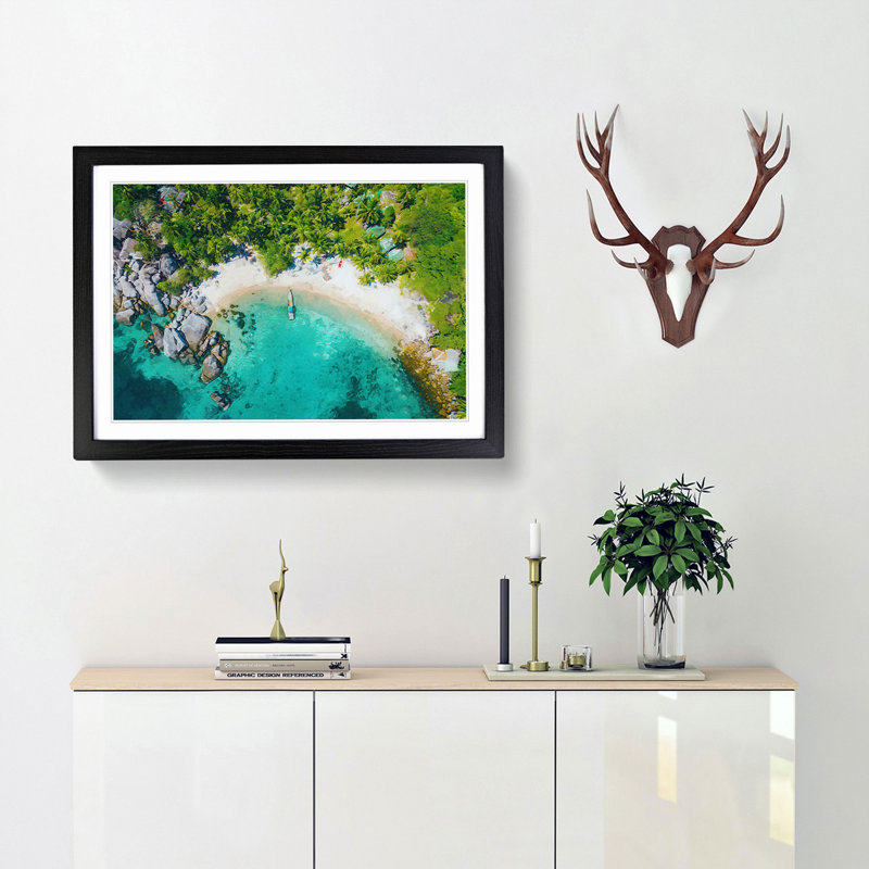 Boat in Ko Tao Thailand - Picture Frame Photograph Print, 62cm H x 87cm W x 2cm D, Black Framed