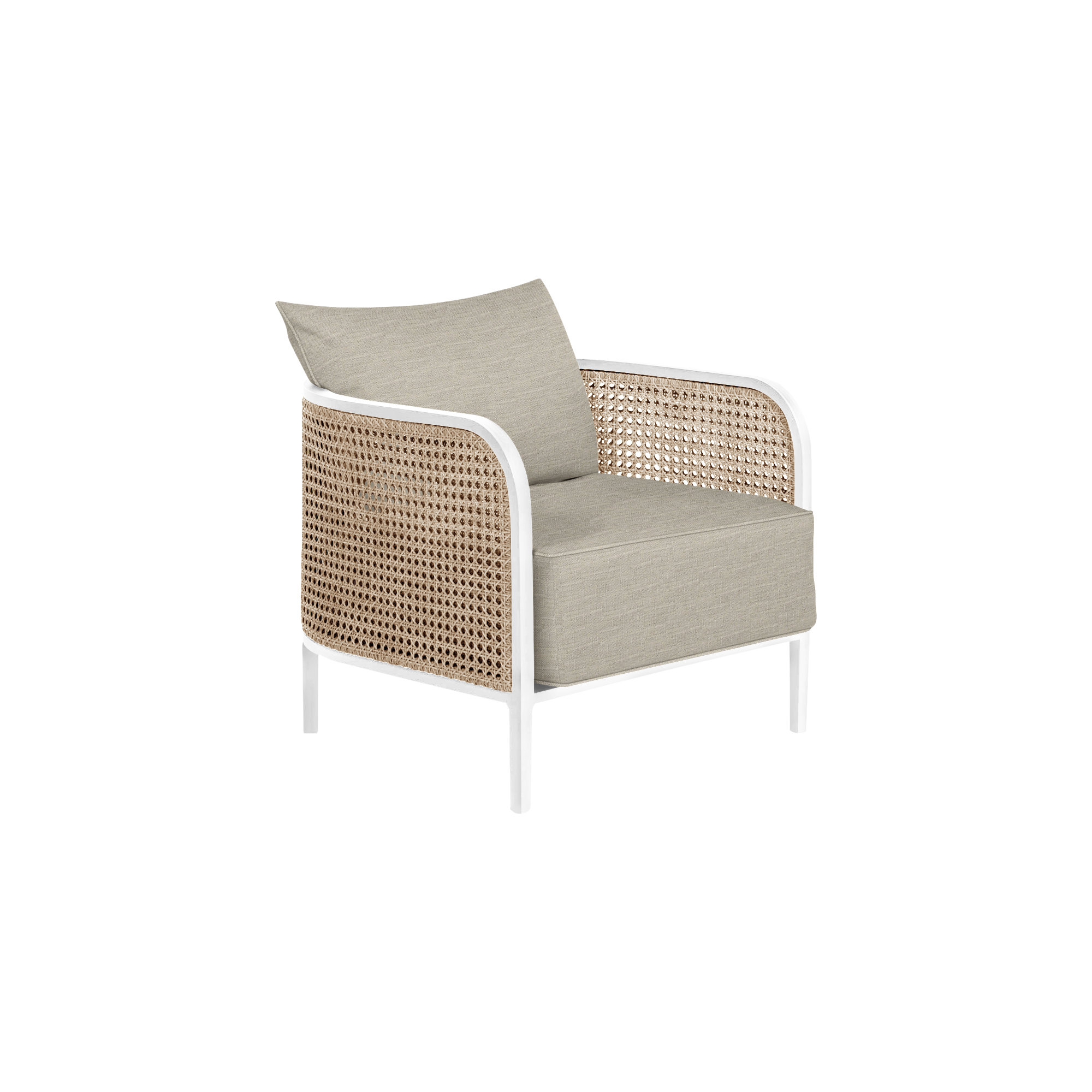Havana Cane N-Dura Resin Wicker Outdoor Lounge Chair, Chalk/Natural Resin, Welt + Standard fill, Dove Sunbrella® Linen