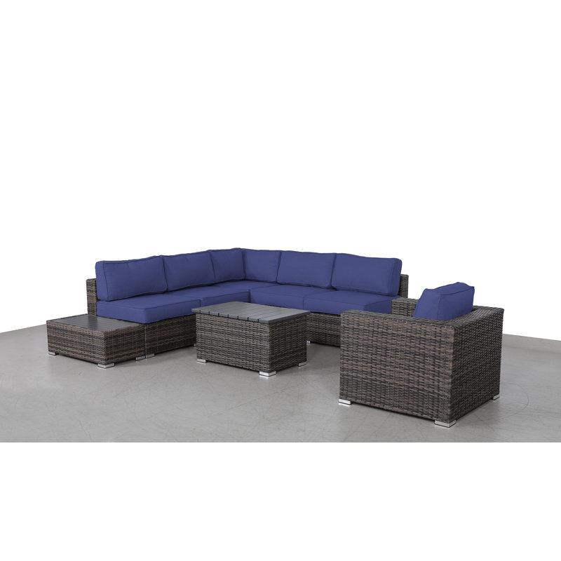 Ensemble de conversation pour 5 personnes avec coussins Tarin, Bleu marine Sunbrella, Espresso