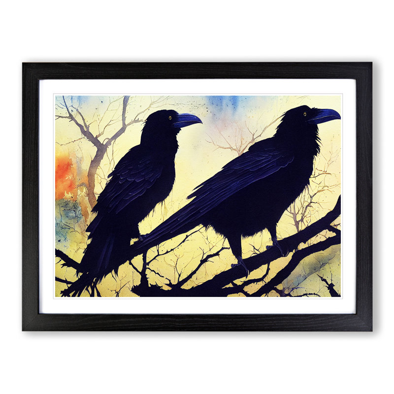 Two Raven Birds - Single Picture Frame Print, Black, 46cm H x 64cm W x 2cm D