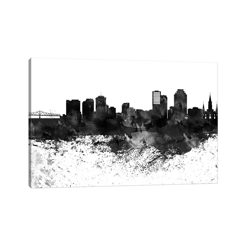 New Orleans Black & White Drops Skyline by Wall Decor Addict - Wrapped Canvas Painting, 30.48 cm H x 45.72 cm W