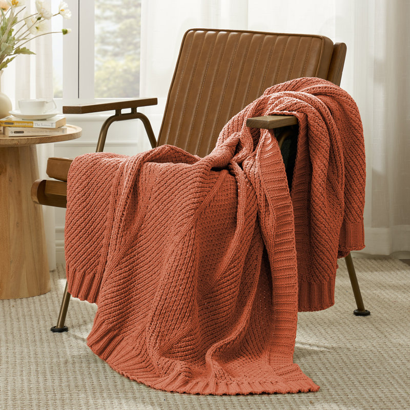 Jeté tricoté en chenille pour lit, canapé et lit, L 50 po x L 60 po, Feuille d'automne