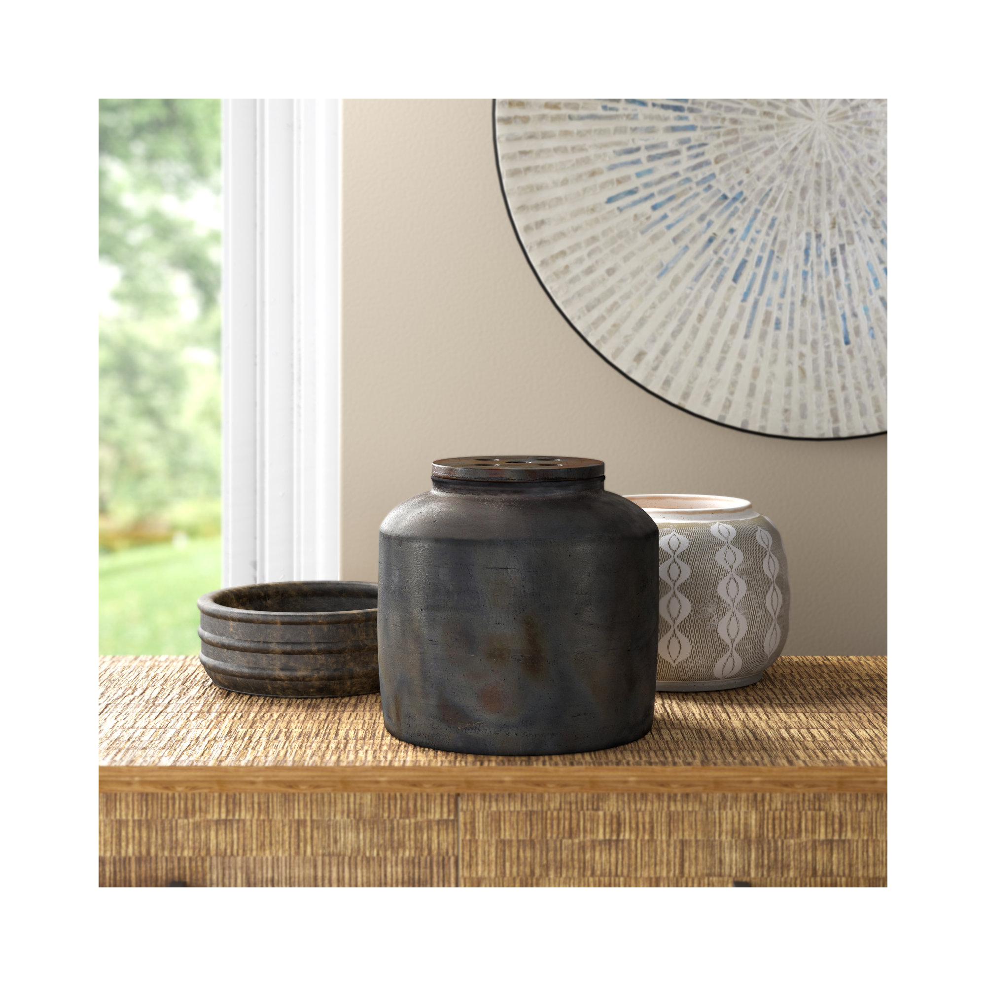 Vivian 9.45'' Terracotta Table Vase, 9.45'' H X 9.85'' W X 9.85'' D , Black