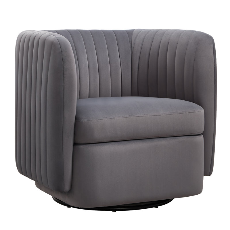 Fauteuil demi-tonneau rembourré de 32,28 po de largeur avec base pivotante à 360 ° en métal, Gris