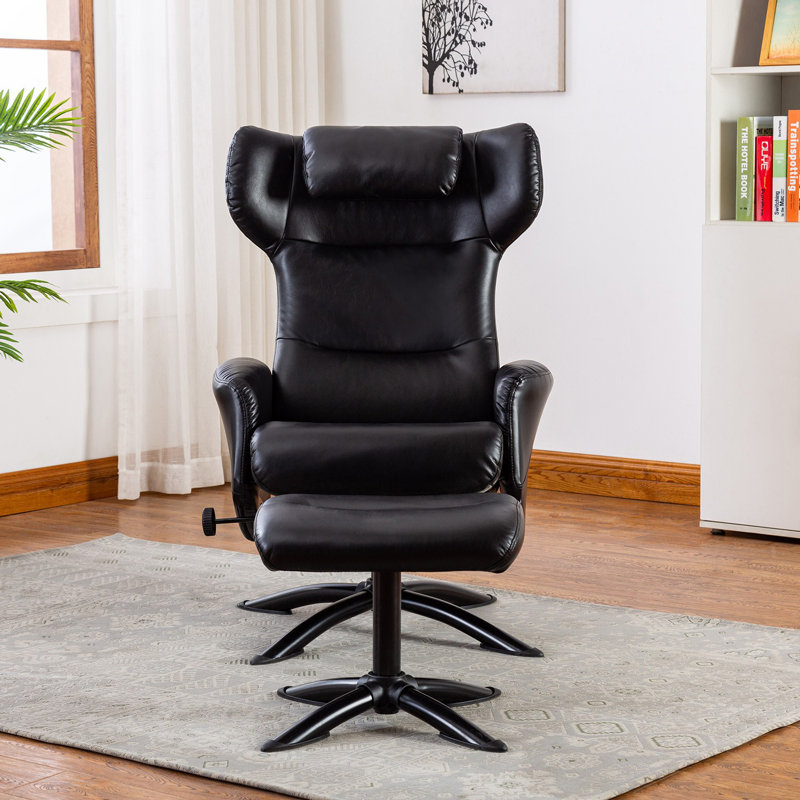 Vantasia Faux Leather Recliner Chair With Ottoman, Black Faux Leather