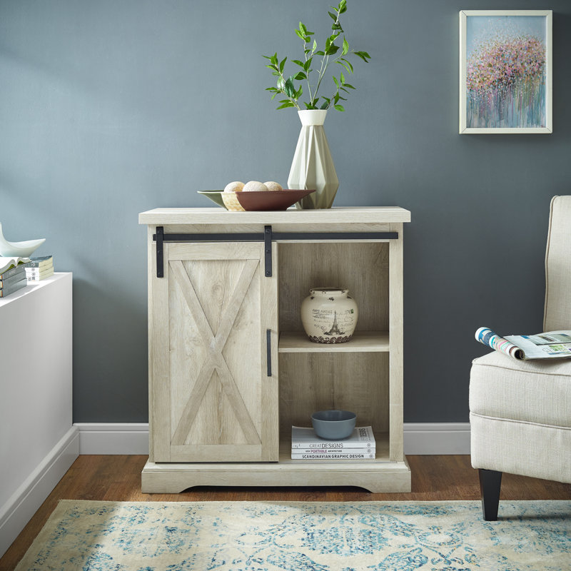 Stotfold Sliding Barn Door Accent Cabinet Server, White Oak