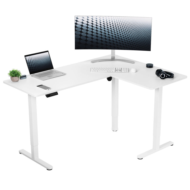 VIVO Electric Corner Standing Desk, White, 47" x 63"