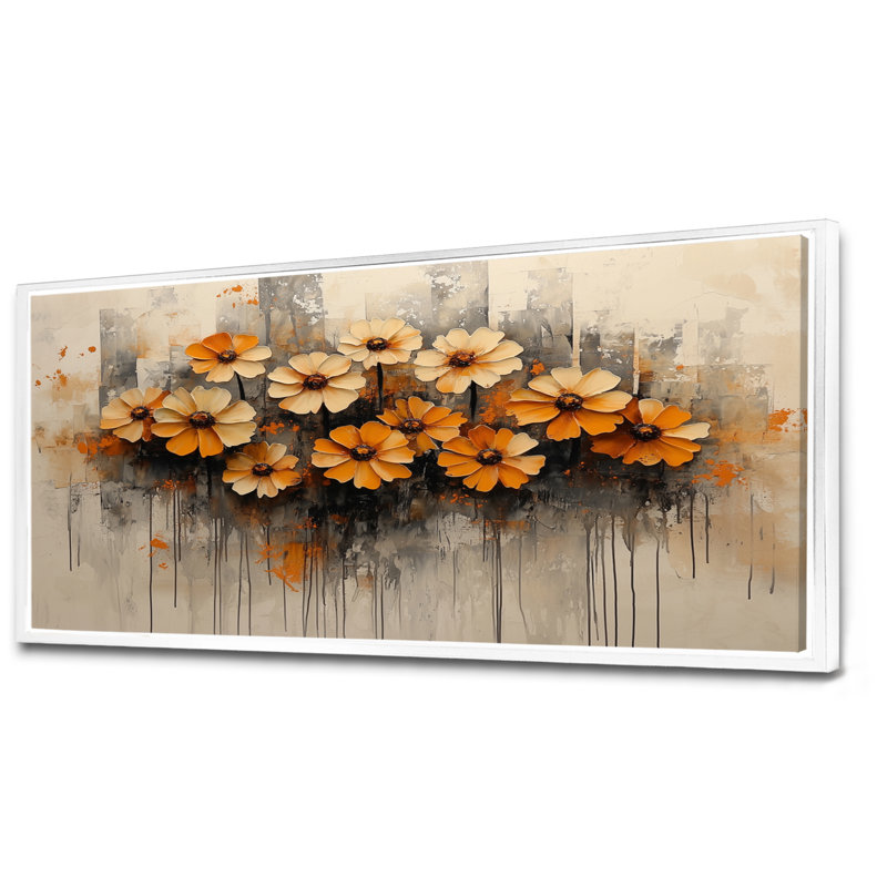 «Irimie Zinnias Flowers Winter Hues II», art mural sur toile Zinnias, H 28 po x l 60 po, Impression encadrée flottante, Blanc