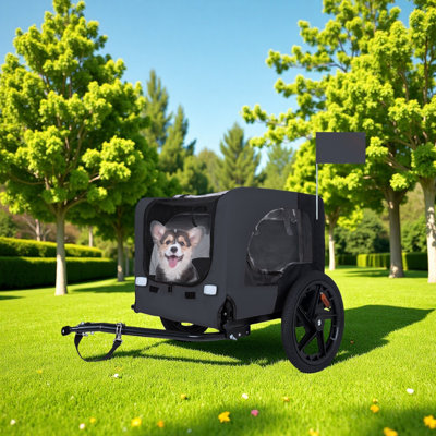 Outdoor Heavy Duty Collapsible Pet Bike Trailer With 16-Inch All-Terrain Wheels & Universal Hitch – Foldable Dog/Cargo Carrier Cart For Bicycles，Sturdy Structure
