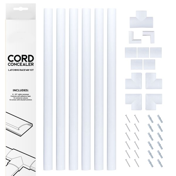 J Channel Desk Cable Organizers by SimpleCord - 10 White Raceway Channels - Cord Cover Management Kit for Desks, Offices, and Kitchens