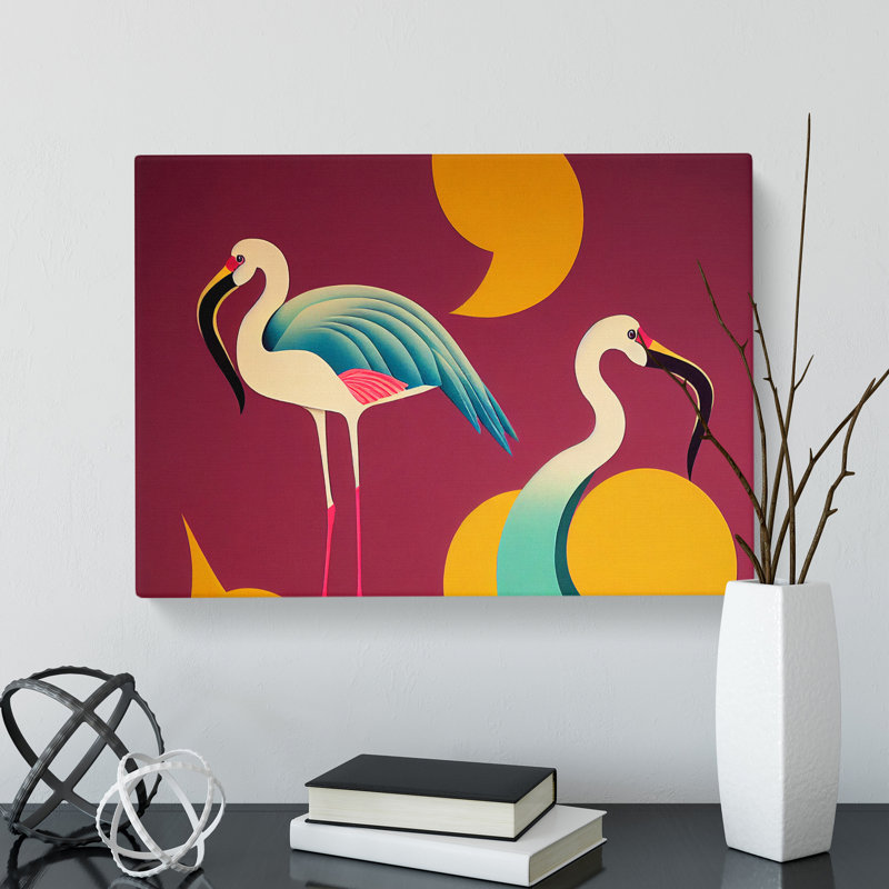 Flamingo Art Deco - Wrapped Canvas, 35cm H x 50cm W x 3cm D