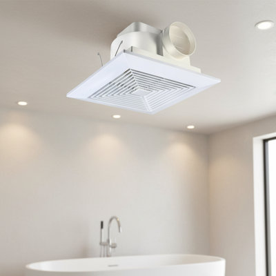 Square Bathroom Exhaust Fan, 110 CFM Ceiling Mount, 30W 110V, 4-Inch Duct 1.0 Sones