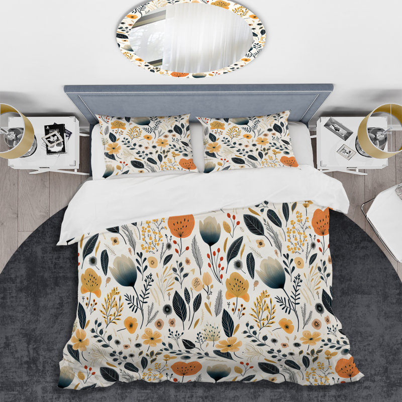 Ensemble de housse de couette jaune et blanc à motif floral Marvel Delight I, Housse de couette pour très grand lit et 2 très