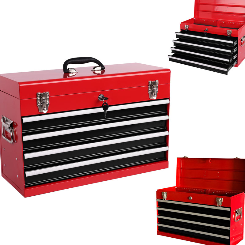 Rangement à outils multifonctionnel de 21 pouces avec 4 tiroirs, verrouillage automatique, tiroir coulissant pour un accès facile à la commode en acier portable, résistance à la rouille thermolaquée