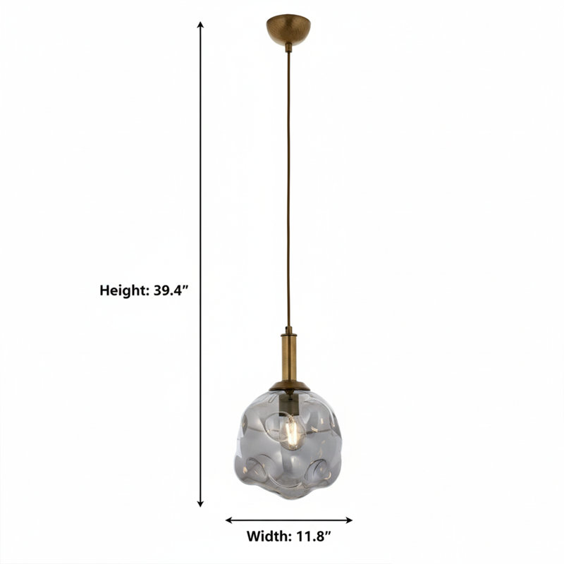 Luminaire suspendu sphérique en verre ambré / réglable à hauteur réglable avec abat-jour texturé, Fumée