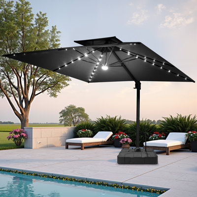 Parasol extérieur rectangulaire en porte-à-faux à DEL 129 po x 105 po, base incluse