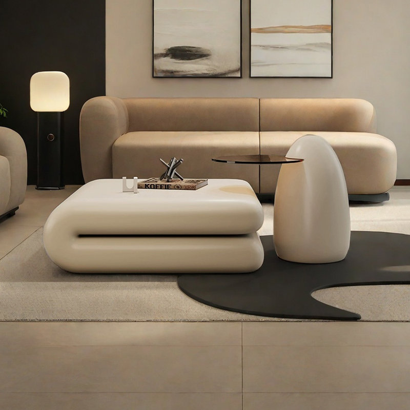 Style Coffee Table with Creative Book Shape, Cream, 19.68" H x 53.14" W x 31.49" D