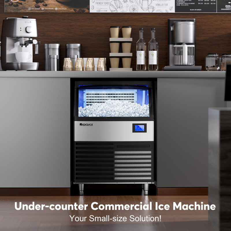 Coolski Commercial Ice Machine 320 Lb. Daily Production, Under Counter Freestanding Ice Maker with LED Interior Lighting Secop Compressor