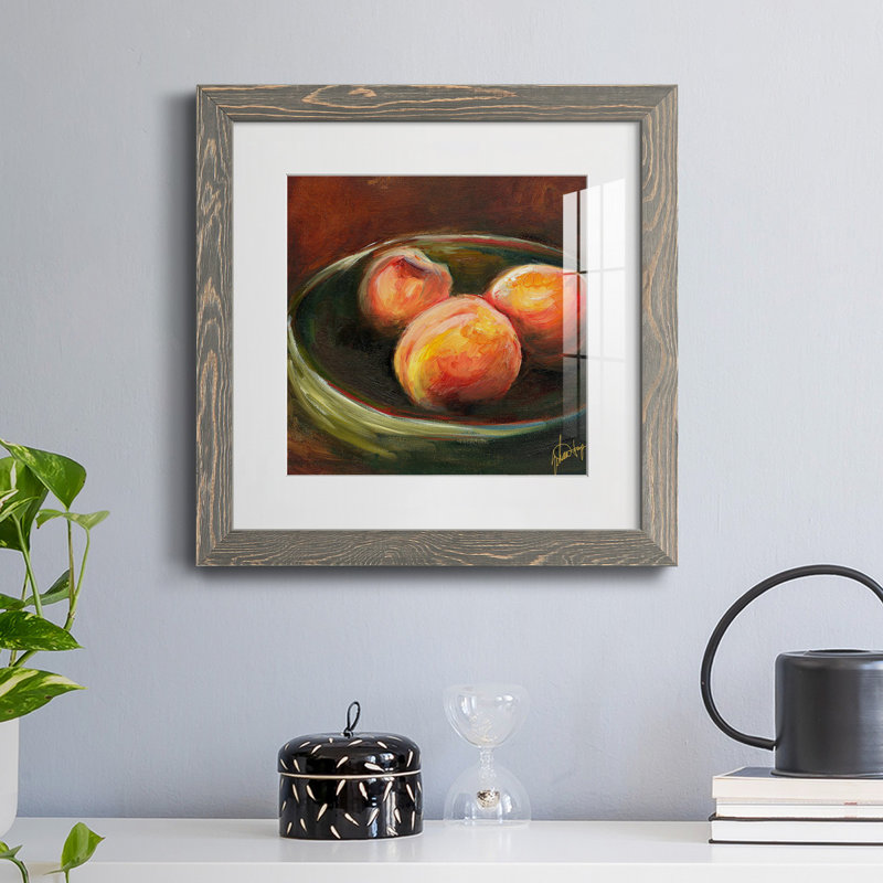Printed Fruit rustique II - reproduction encadrée de qualité supérieure - prête à être accrochée, Gris