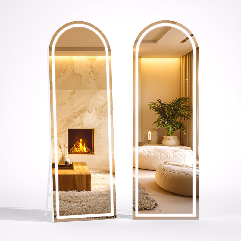 Modern & Contemporary Lighted  Arch Full Length Mirror with Temepered Glass & 3 Years Warranty, White, 71" x 24"