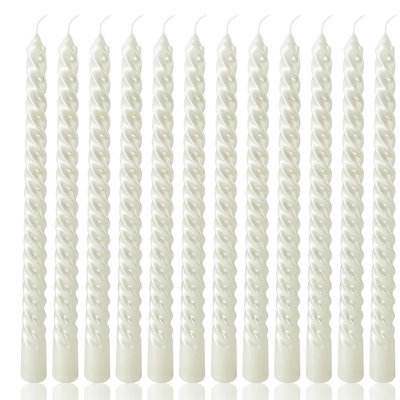 Paquet de 12 chandelles en spirale blanches métalliques de 10 pouces, bougies torsadées non parfumées pour la fête de mariage