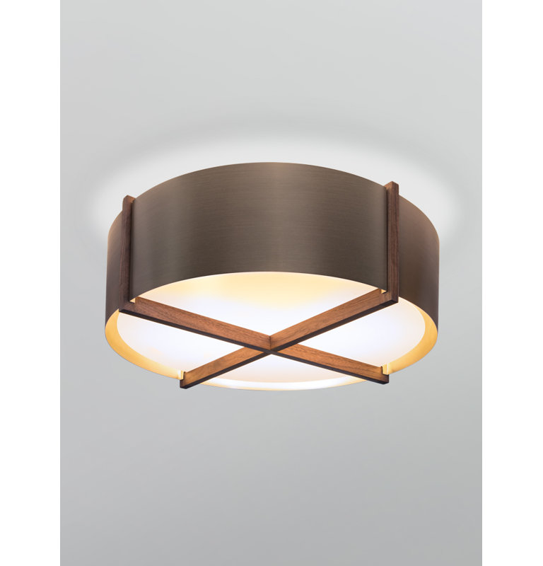 Plura Flush Mount, 7.8" H x 24" W x 24" D, Distressed Brass, Walnut
