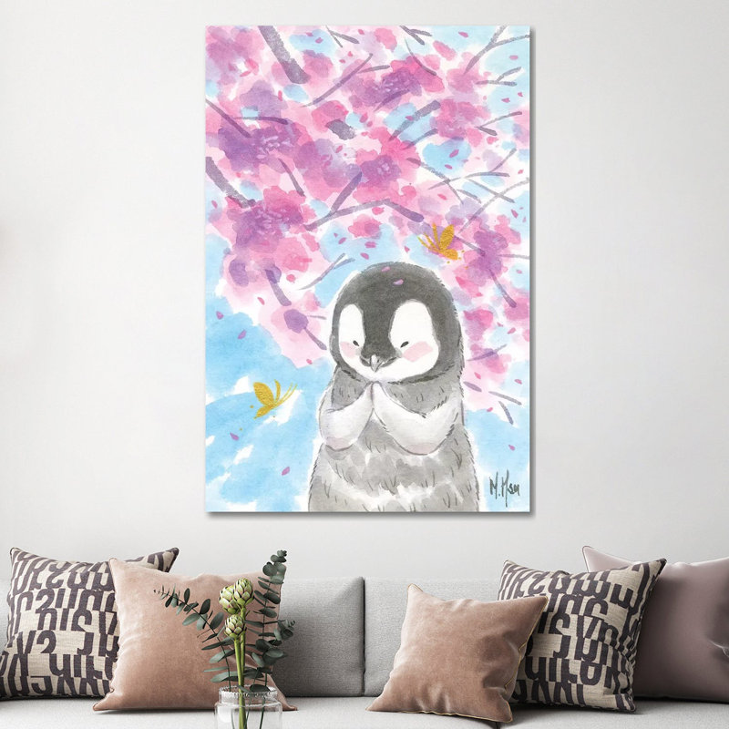 Cherry Blossom Penguin by Martin Hsu - Painting on Canvas, Wrapped Canvas, 101.6 cm H x 66.04 cm W x 3.175 cm D