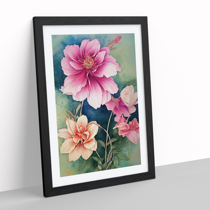 Flowers No.3 - Single Picture Frame Painting, 64cm H x 46cm W x 2cm D, Black Framed