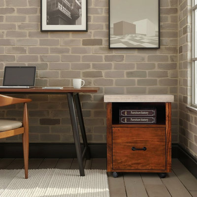 One Drawer Rolling File, Chestnut And Faux Concrete Finish