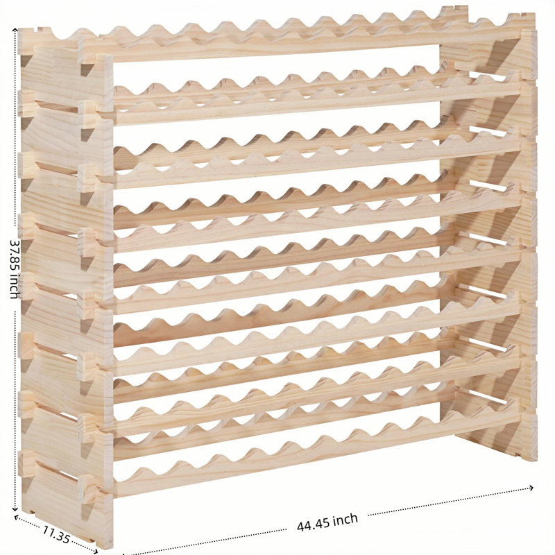 Support à vin modulaire empilable en bois naturel à 8 couches, pouvant contenir 96 bouteilles, convenant au pinot noir, utilisable dans les cuisines, les caves à vin et les bars.